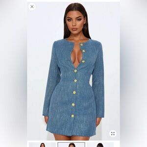 Fashion Nova Blue Button-Up Dress